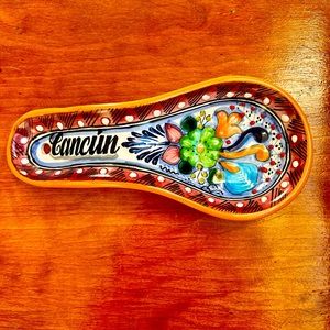 Talavera Mexican Pottery Handcrafted Lead Free Curved Spoon Rest